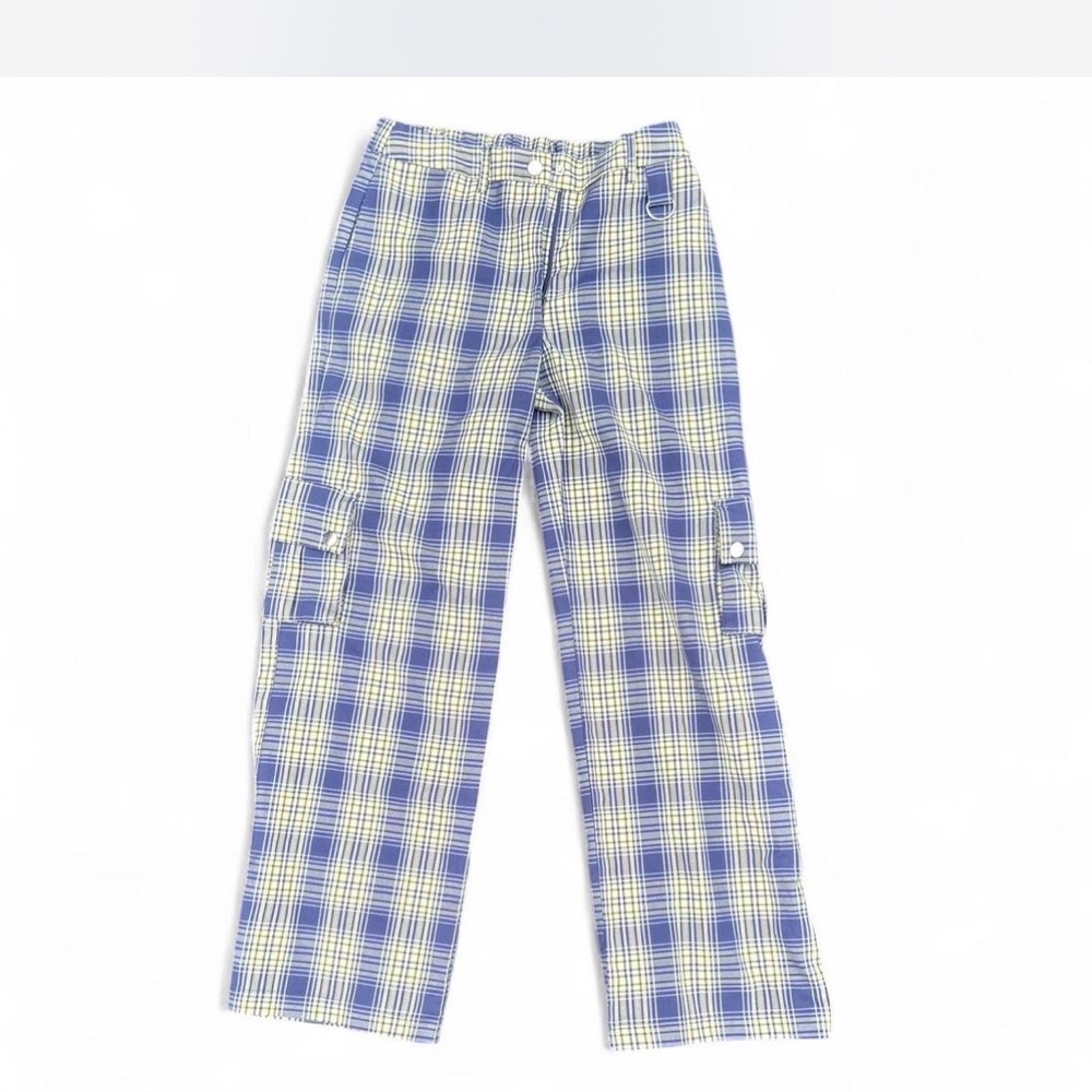 Blue and Yellow Plaid Cargo Pants